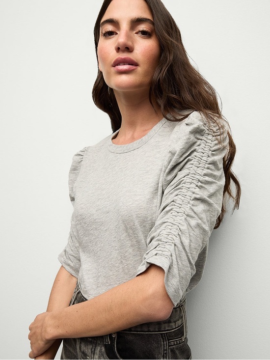 Veronica Beard Tops - Veronica Beard Waldorf Ruched-Sleeve Slub T-Shirt